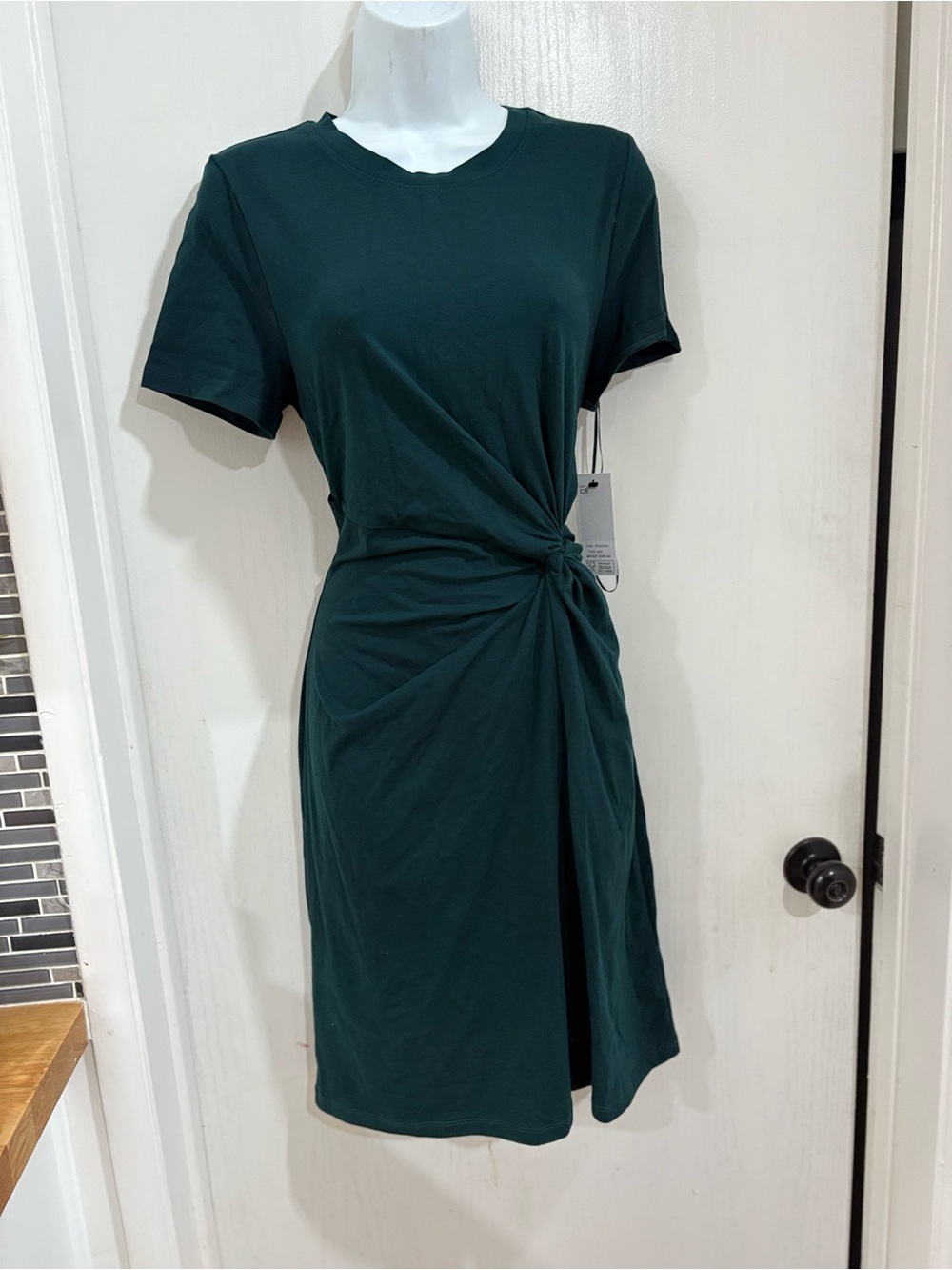 DKNY Dark Green Knot-Front Midi Dress